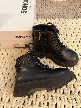 SONOMA Black Quilted Lace-Up Combat Boots